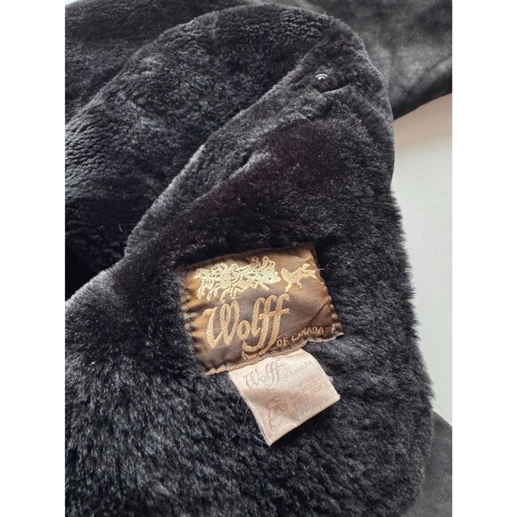 Vintage 80's WOLFF Black Genuine Sheepskin Suede Leather Shearling Coat, Size XL - Picture 15 of 16